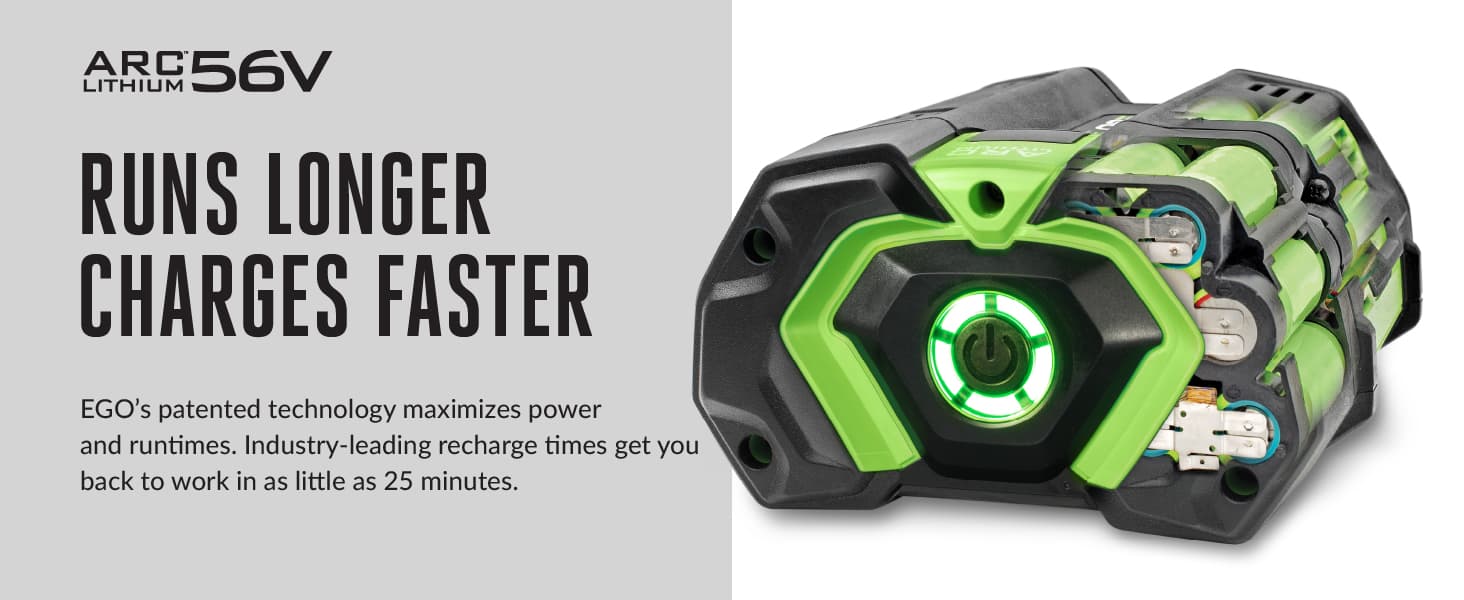 EGO ARC Lithium battery runs longer and charges faster